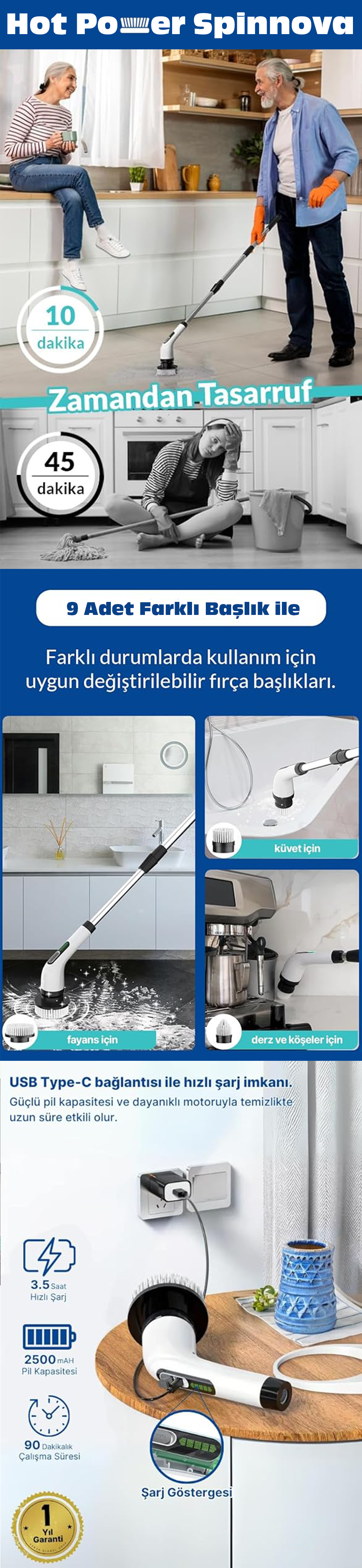 Hotpower Spin Nova 9'u 1 Arada Döner Temizleyici